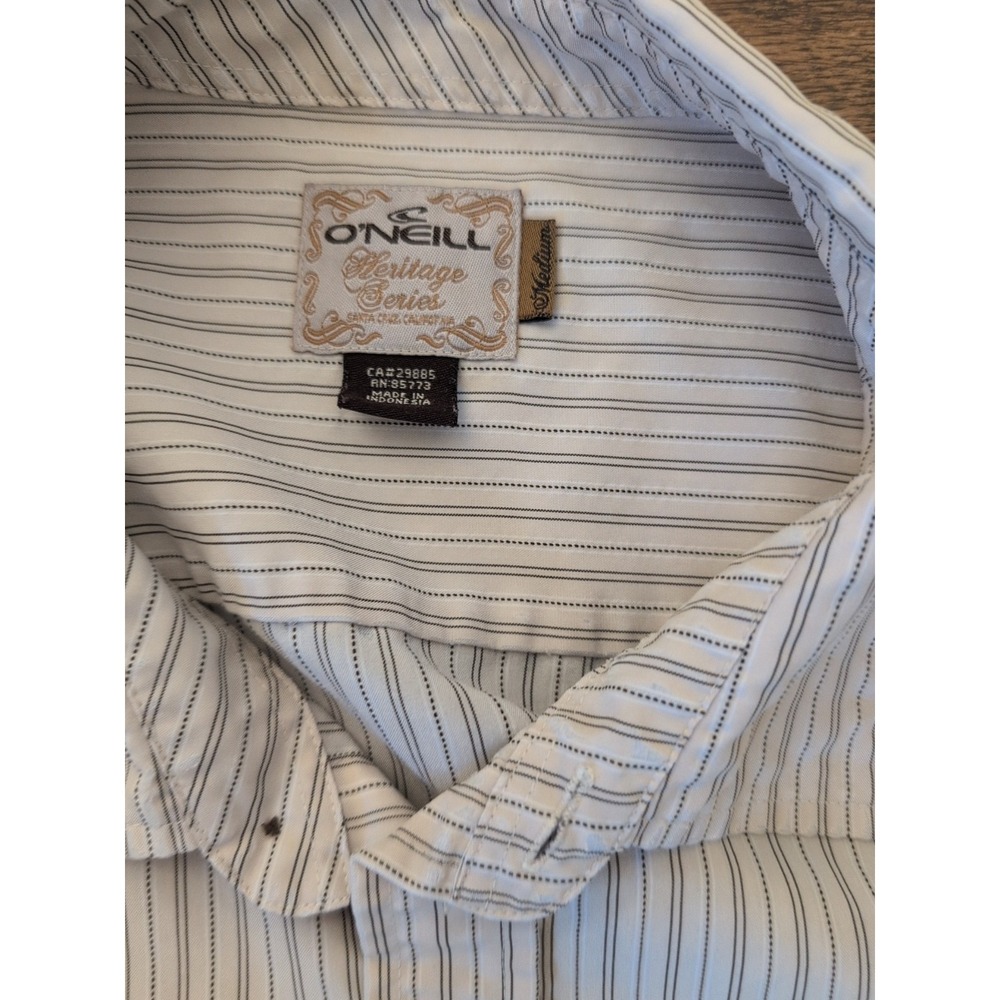 O'Neill Heritage Series Shirt Fit Small Tag; Med Ivory Black Striped Button Up - Picture 7 of 16